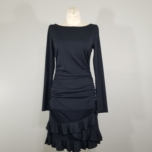 Moda International Black Backless Dress Size XXS Long Sleeve Bodycon Vintage USA - Picture 5 of 9